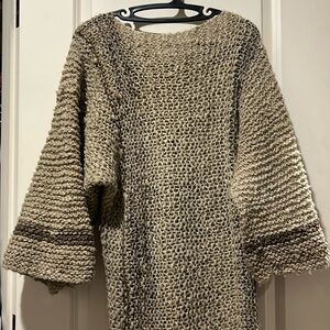 Bloomingdale’s Handmade Knit beige sweater midi dress 3/4 wide sleeves no size